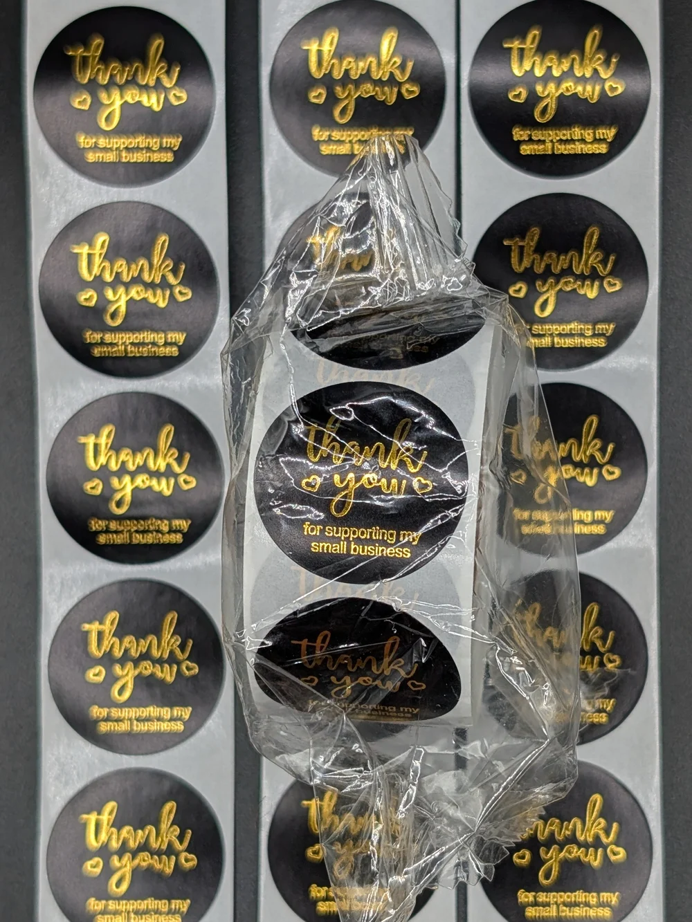 500 Count Black Gold Thank You Sticker Roll Elegant Shipping Seals Supplies